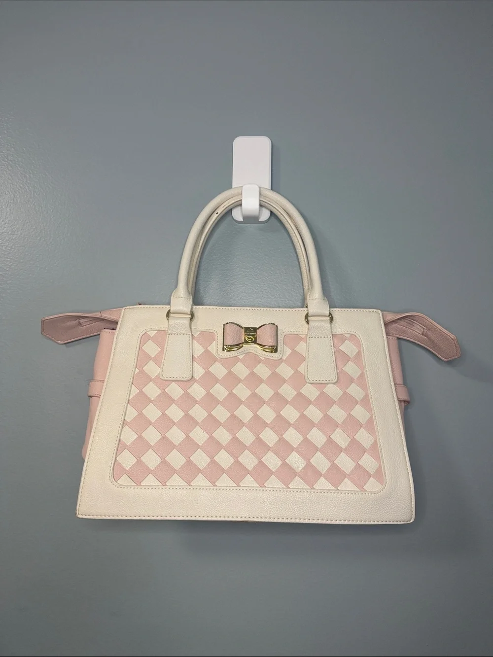 Betsey Johnson Women’s Pink/Ivory Unbeweavable Bow Satchel Purse
